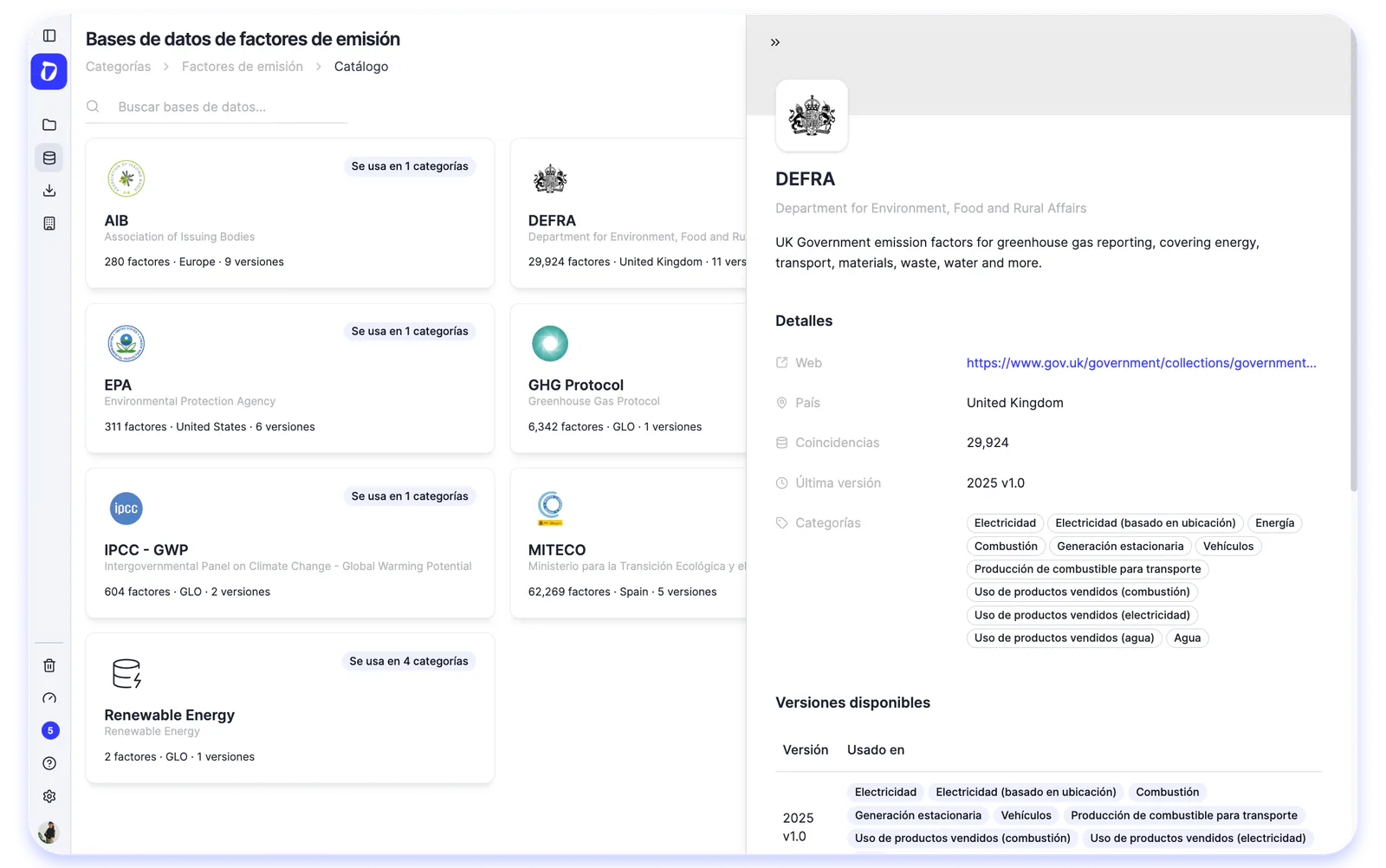 Catálogo de bases de datos de factores de emisión