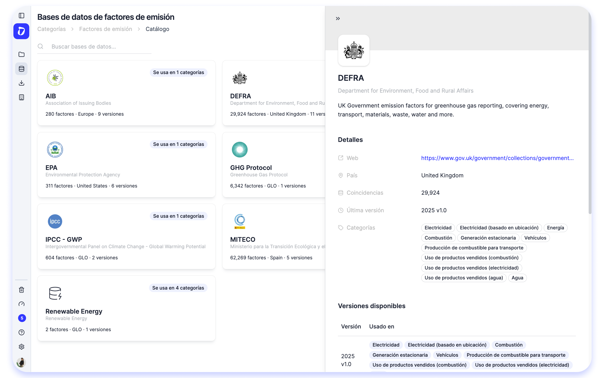 Catálogo de bases de datos de factores de emisión