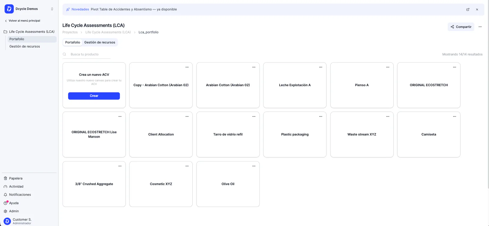 Proyectos ACV disponibles - tu nuevo espacio para Analisis de Ciclo de Vida