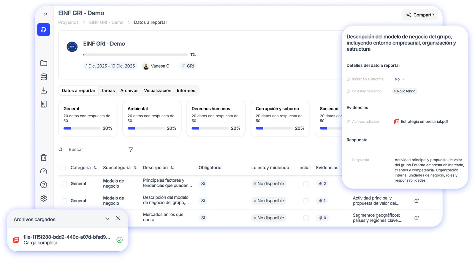 Simplified EINF/GRI Projects - Linked files and Data to report