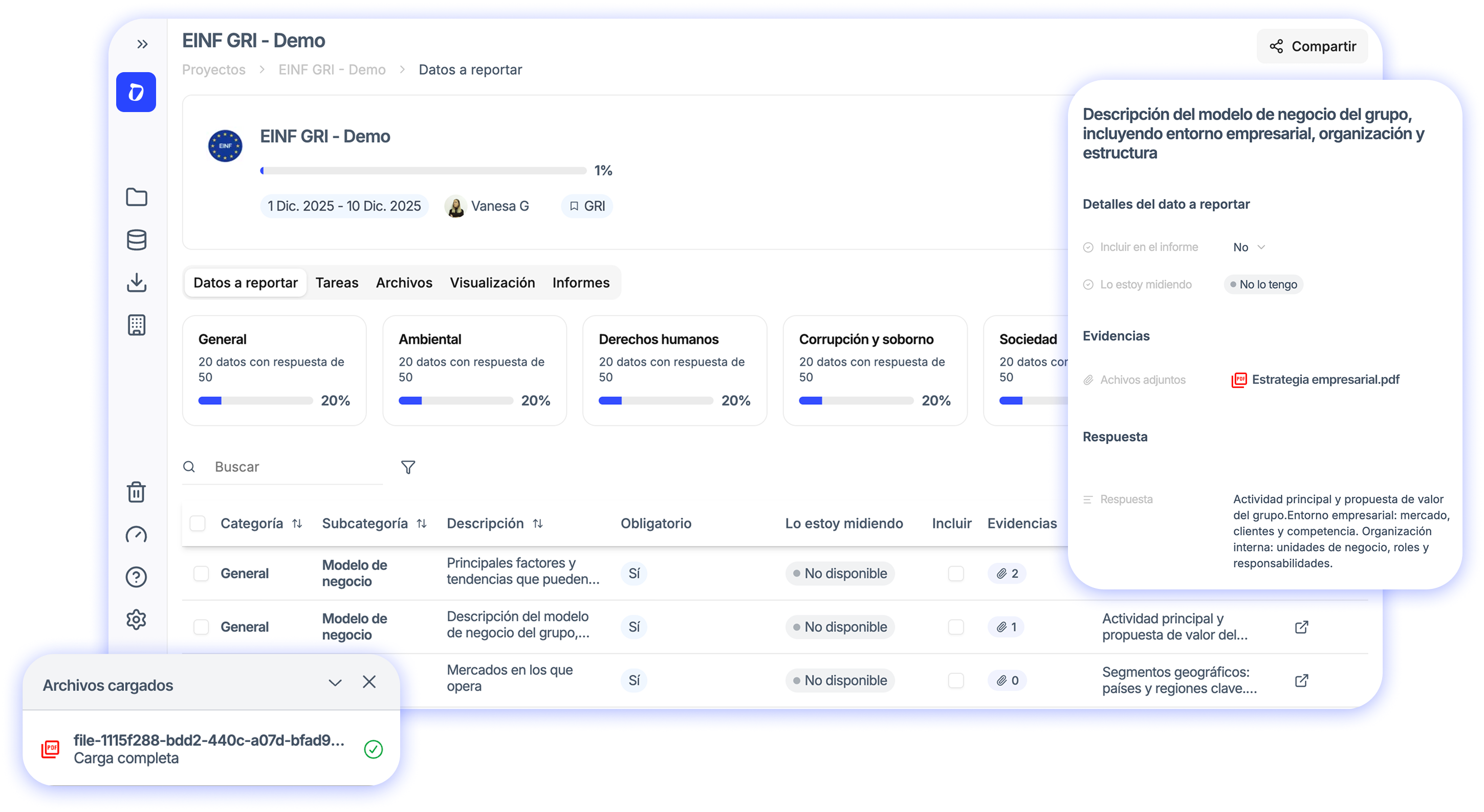 Simplified EINF/GRI Projects — Linked files and Data to report
