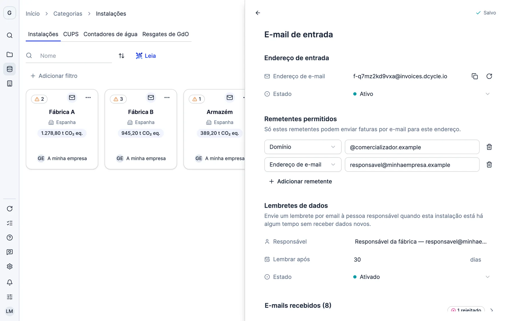 Cada fábrica, o seu próprio e-mail.