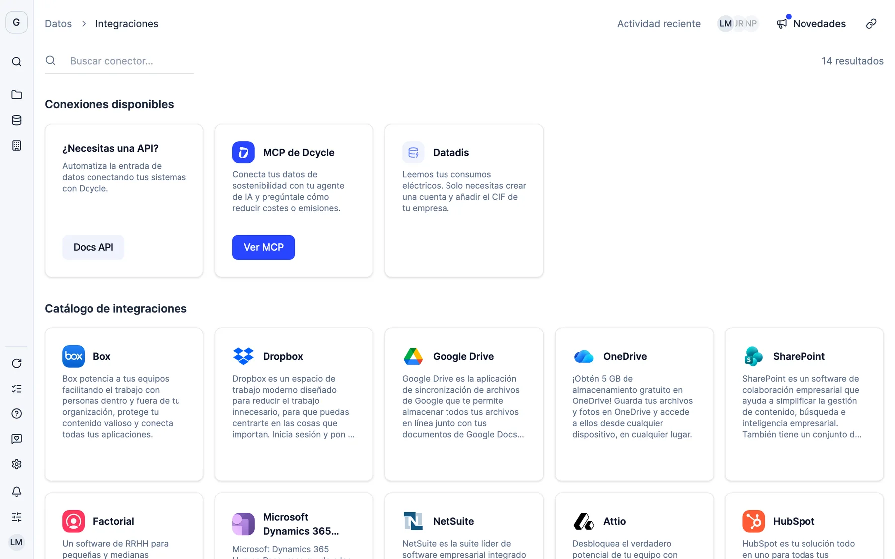 Integraciones en Dcycle: API, servidor MCP, Datadis y el catálogo de conectores