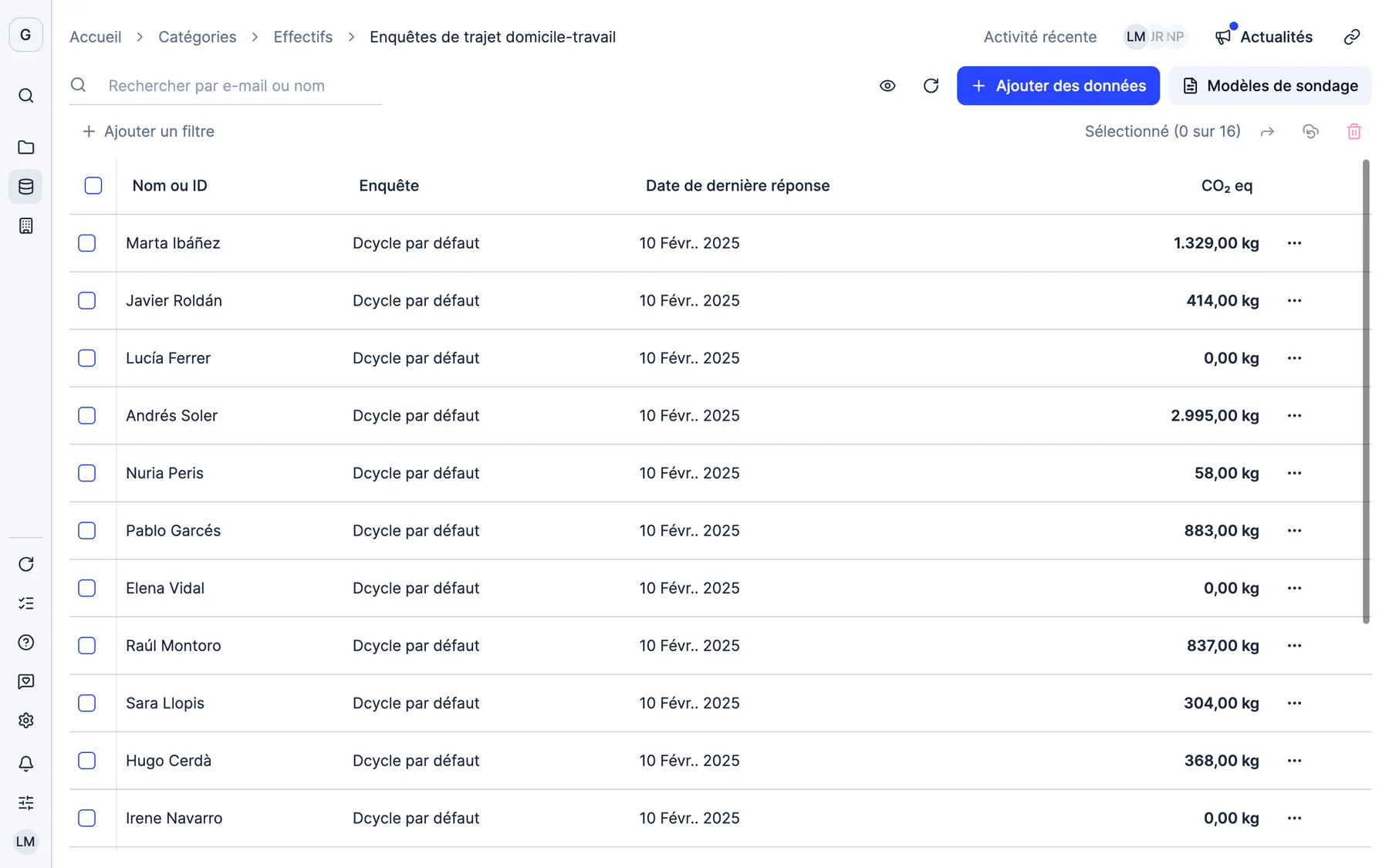 Dcycle pour les RH. La vraie application, avec des données d’exemple.